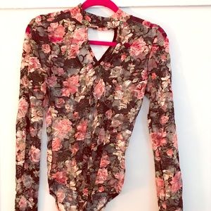 Sheer black floral bodysuit for Spring!